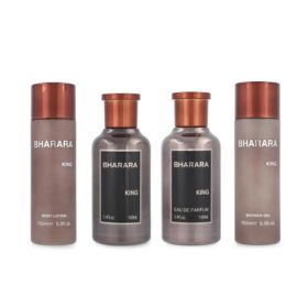 BHARARA KING 4 PCS SET FOR MEN: 3.4 EAU DE PARFUM SPRAY + 5 OZ BODY LOTION+ 3.4 AFTER SHAVE + 5 OZ SHOWER GEL