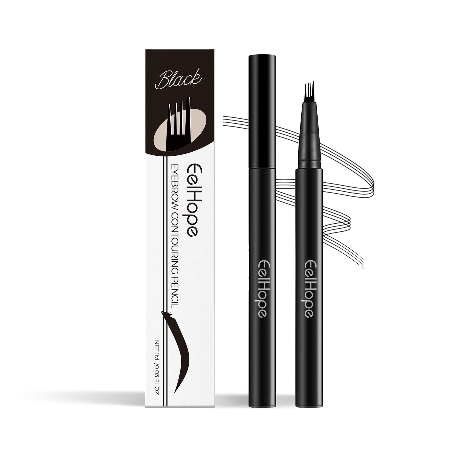 Eelhope(Black) Four-Prong Eyebrow Pencil Micro-Prong Applicator Waterproof And Sweat Resistant Long-Lasting Eyebrow Pencil Moisturizes And Nouris