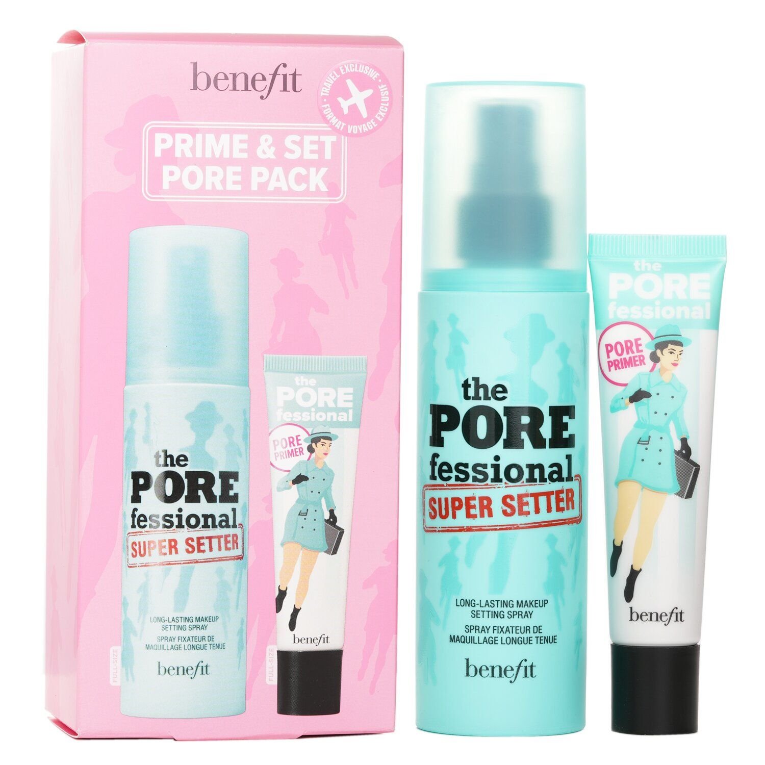 BENEFIT - Prime & Set Pore Pack: The Porefessional Smoothing Face Primer + Super Setter Long Lasting Makeup Setting Spray 2pcs