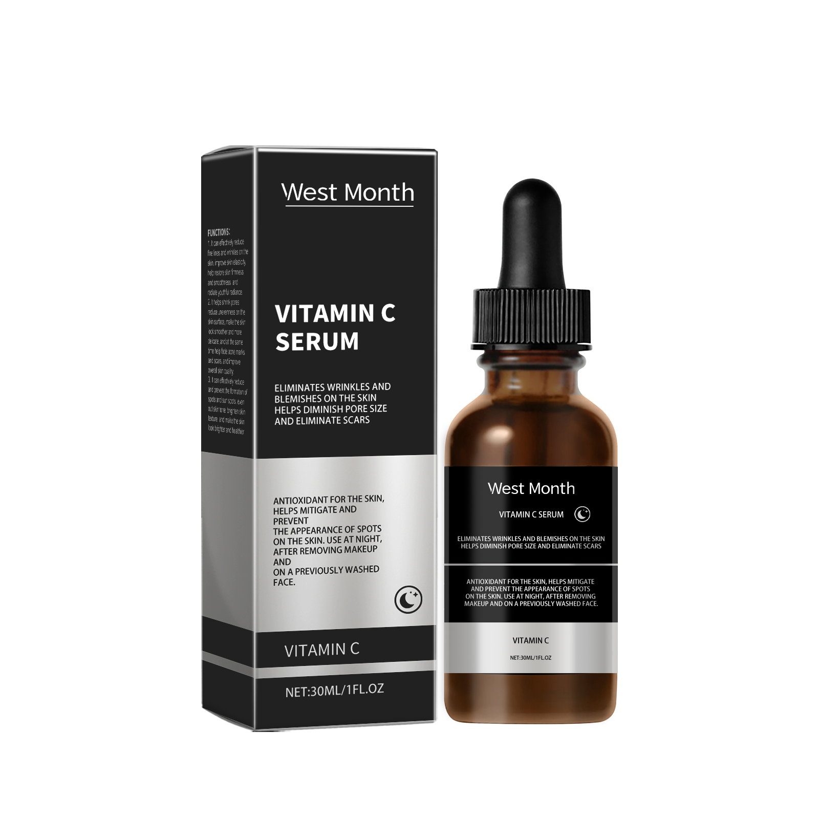 West&Month Vitamin C Facial Essence, Moisturizing And Moisturizing Skin Smooth, Delicate And Even Skin Tone (Option: 30ml-45.37g-4.13*1.18*1.18inch)