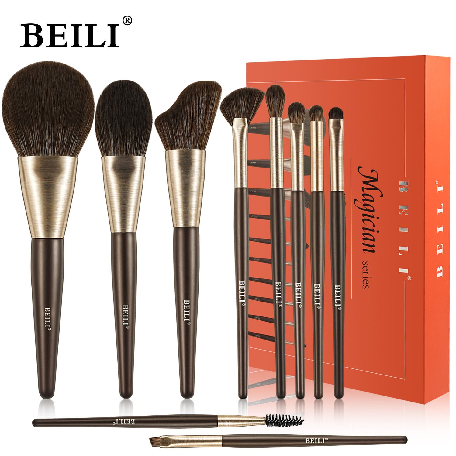 Baili 10pcs Rose Gold Tube Synthetic Hair Vegan Luxury Makeup Brush Set Contour Blush Brush Set (Option: MA10)