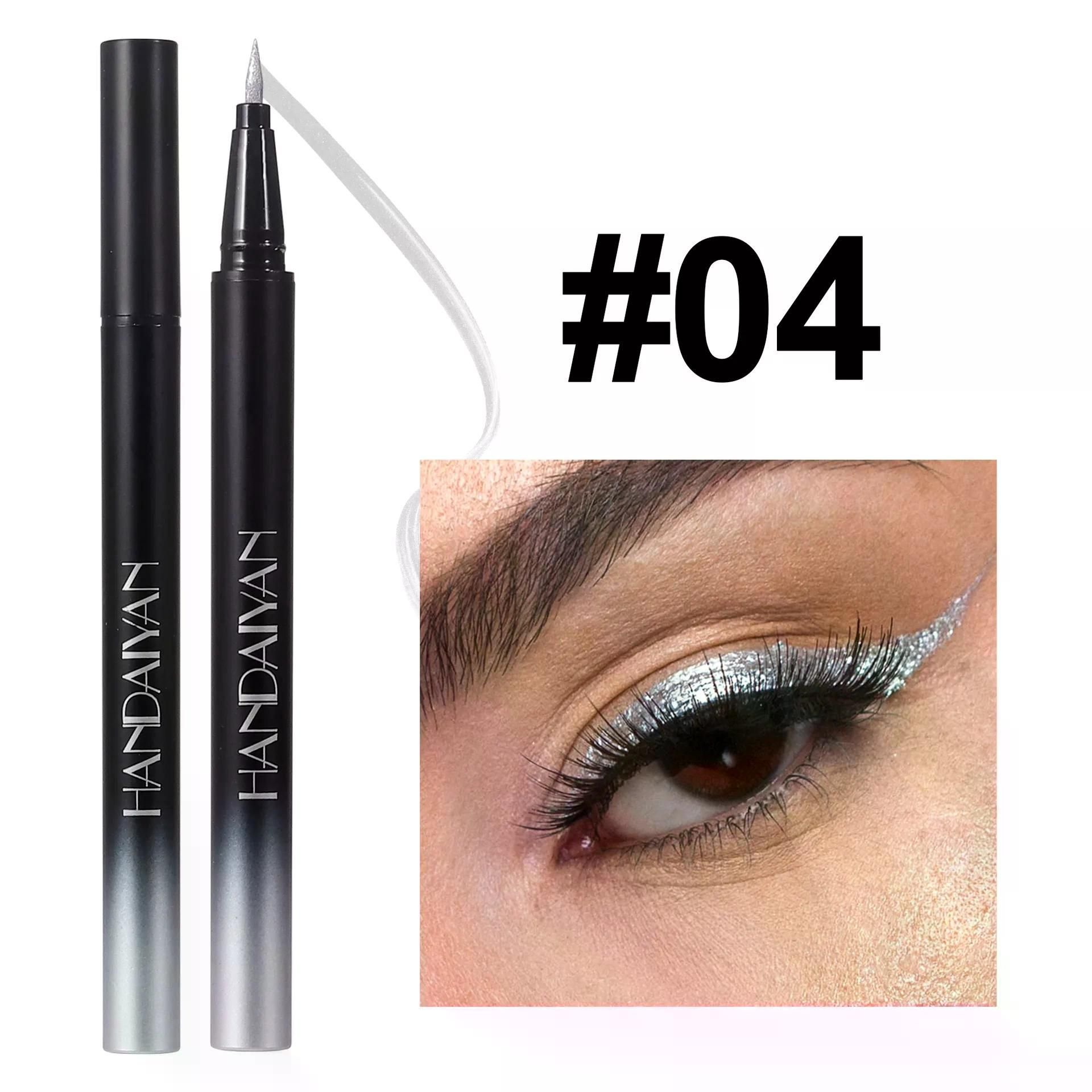 Diamond Shiny Eye Liner Eyeshadow Waterproof Quick-dry Silver Gold Metellic Pearlescent Liquid Eyeliner Silkworm Brighten Makeup (Color: 04)