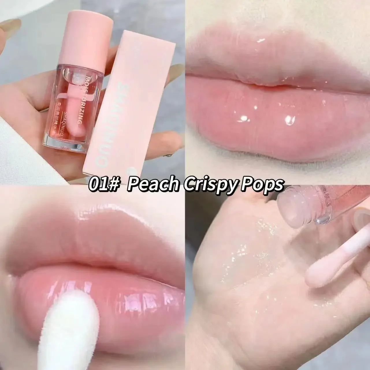Water Light Lip Gloss Moisturizer Transparent Jelly Mirror Fruit Crystal Lip Oil Clear Hydrating Plumping Korean Lip Care Makeup (Color: 01-Peach)